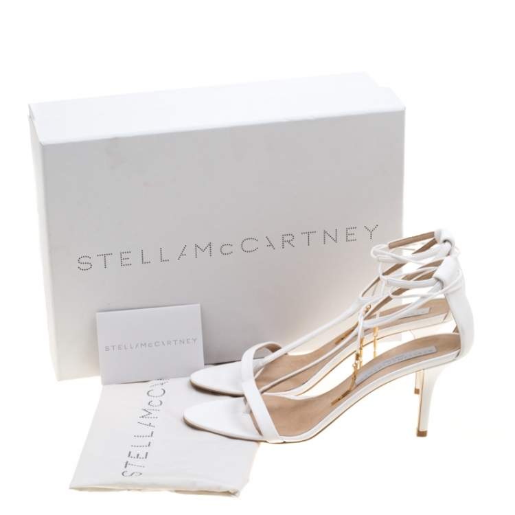 Pre Owned Stella McCartney White Faux Leather Open Toe T-Strap Sandals Size 39
