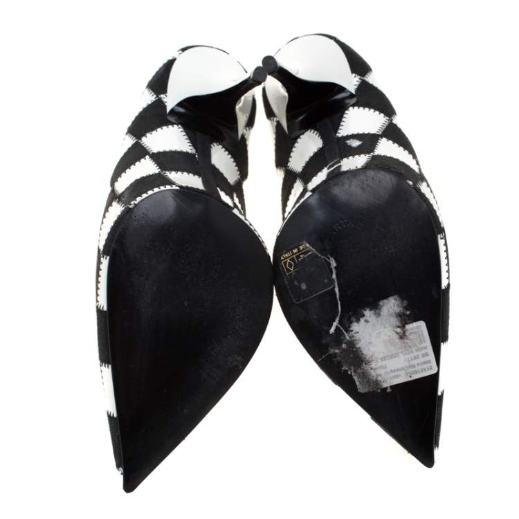 Pre Owned Stella McCartney Monochrome Checked Faux Leather Pointed Toe Pumps Size 38