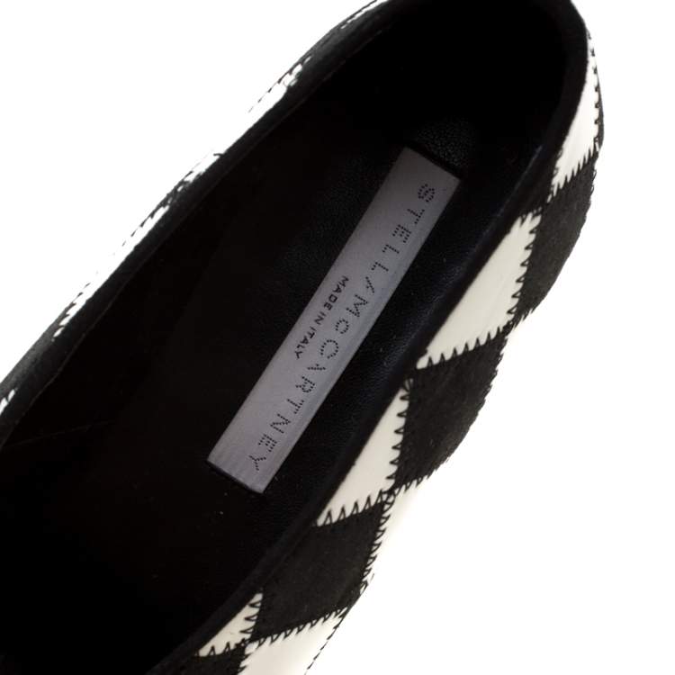 Pre Owned Stella McCartney Monochrome Checked Faux Leather Pointed Toe Pumps Size 38