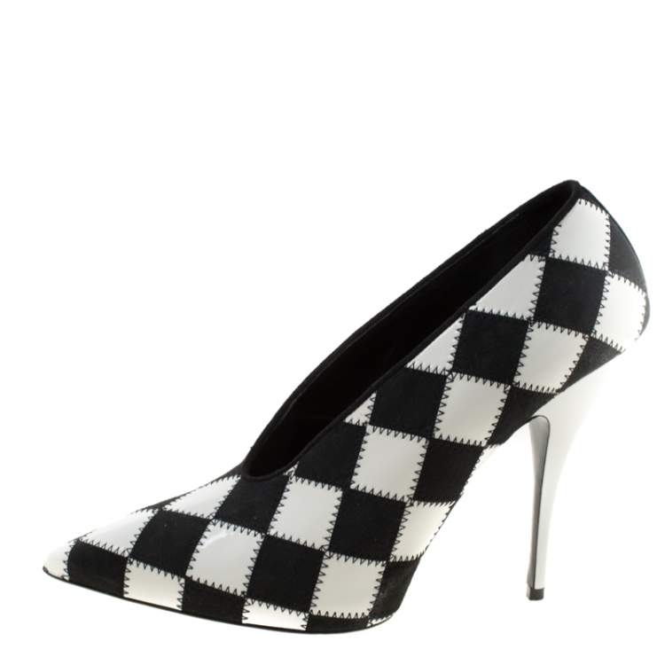 Pre Owned Stella McCartney Monochrome Checked Faux Leather Pointed Toe Pumps Size 38