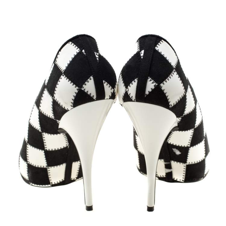 Pre Owned Stella McCartney Monochrome Checked Faux Leather Pointed Toe Pumps Size 38