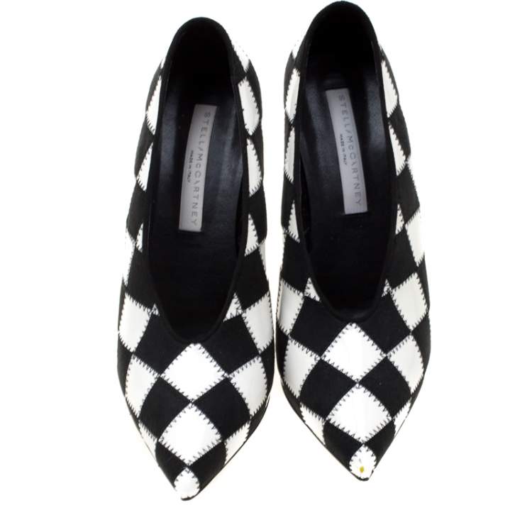 Pre Owned Stella McCartney Monochrome Checked Faux Leather Pointed Toe Pumps Size 38