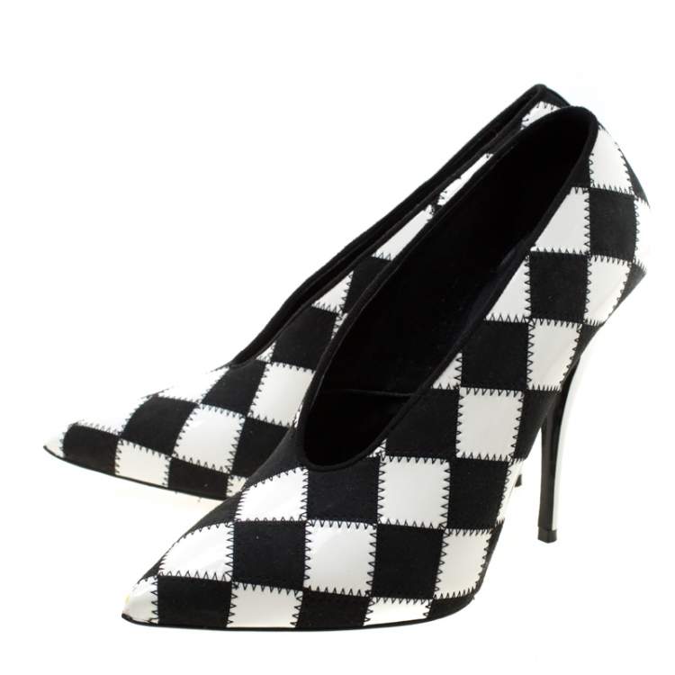 Pre Owned Stella McCartney Monochrome Checked Faux Leather Pointed Toe Pumps Size 38
