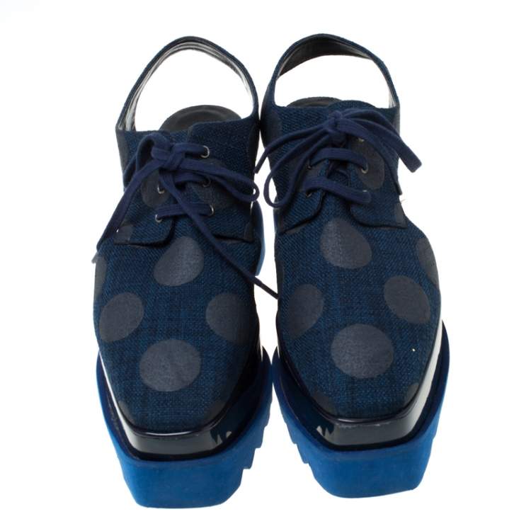 Pre Owned Stella McCartney Blue Canvas Elyse Cut Out Derby Size 40