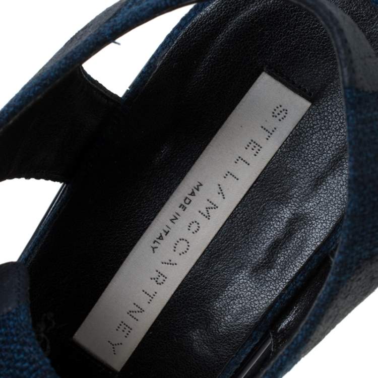 Pre Owned Stella McCartney Blue Canvas Elyse Cut Out Derby Size 40