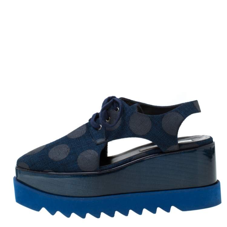 Pre Owned Stella McCartney Blue Canvas Elyse Cut Out Derby Size 40
