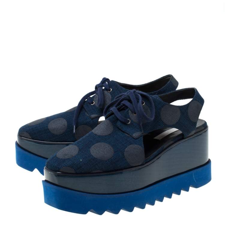 Pre Owned Stella McCartney Blue Canvas Elyse Cut Out Derby Size 40