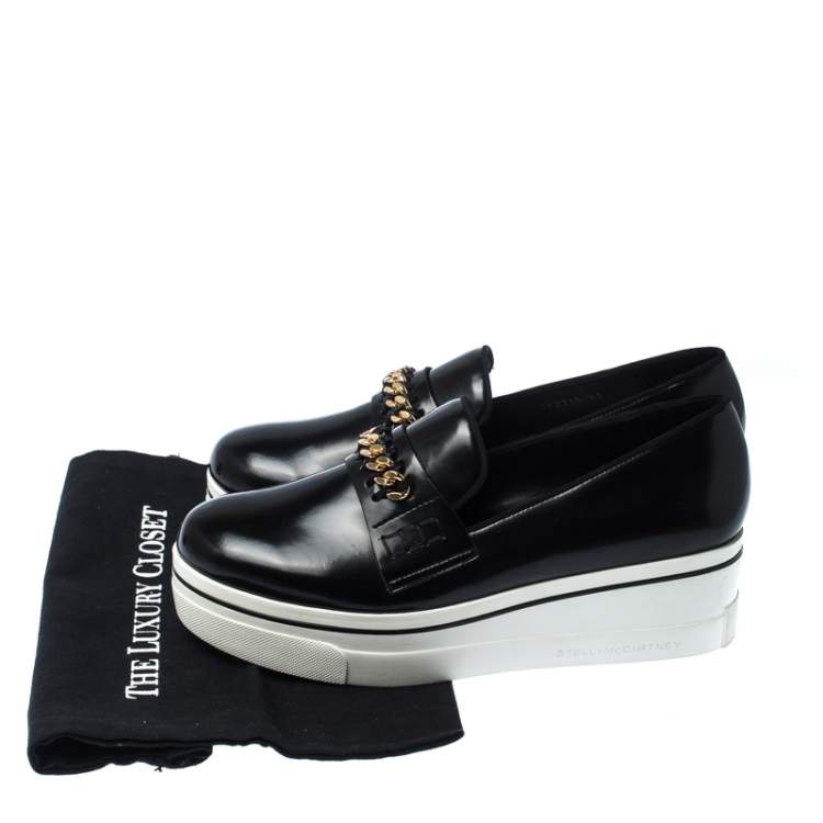 Pre Owned Stella McCartney Black Faux Leather Chain-Link Platform Slip On Sneakers 41