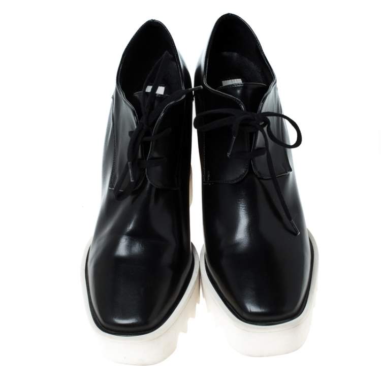 Pre Owned Stella McCartney Black Faux Leather Elyse Platform Derby Size 40