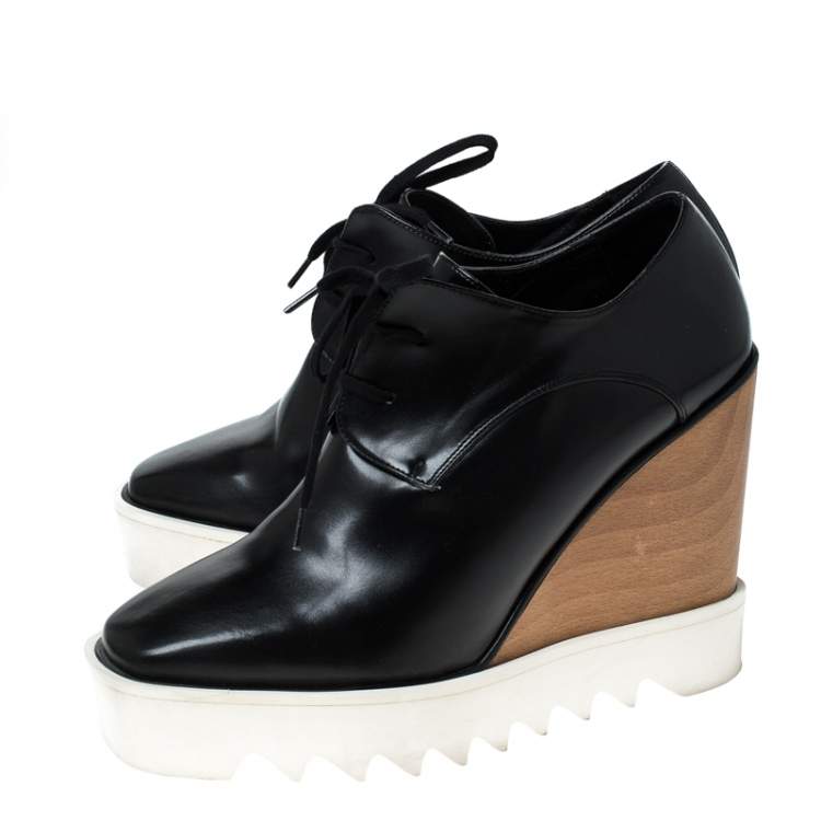 Pre Owned Stella McCartney Black Faux Leather Elyse Platform Derby Size 40