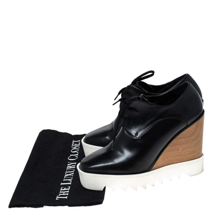 Pre Owned Stella McCartney Black Faux Leather Elyse Platform Derby Size 40