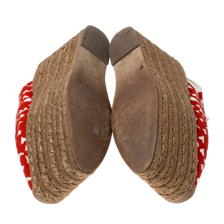Pre Owned Stella McCartney Orange Canvas Wedge Slingback Platform Espadrille Sandals Size 36