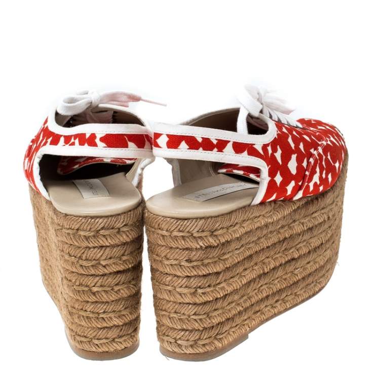 Pre Owned Stella McCartney Orange Canvas Wedge Slingback Platform Espadrille Sandals Size 36