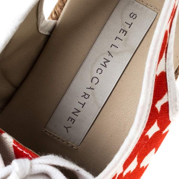 Pre Owned Stella McCartney Orange Canvas Wedge Slingback Platform Espadrille Sandals Size 36