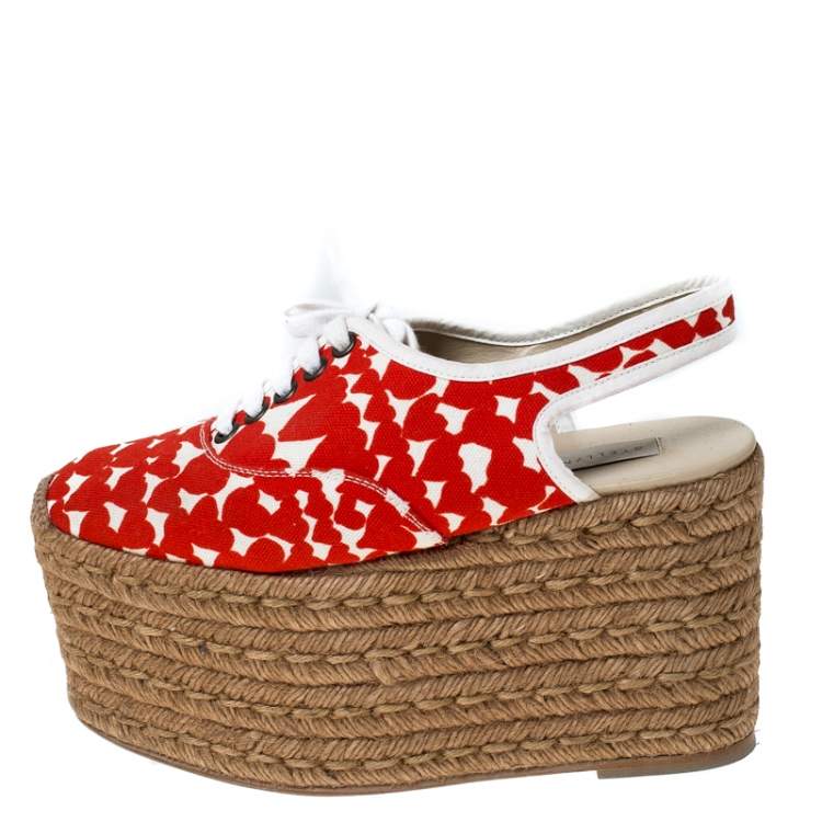 Pre Owned Stella McCartney Orange Canvas Wedge Slingback Platform Espadrille Sandals Size 36