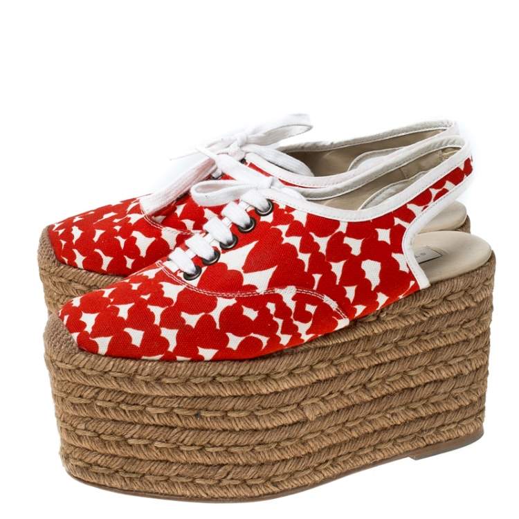 Pre Owned Stella McCartney Orange Canvas Wedge Slingback Platform Espadrille Sandals Size 36