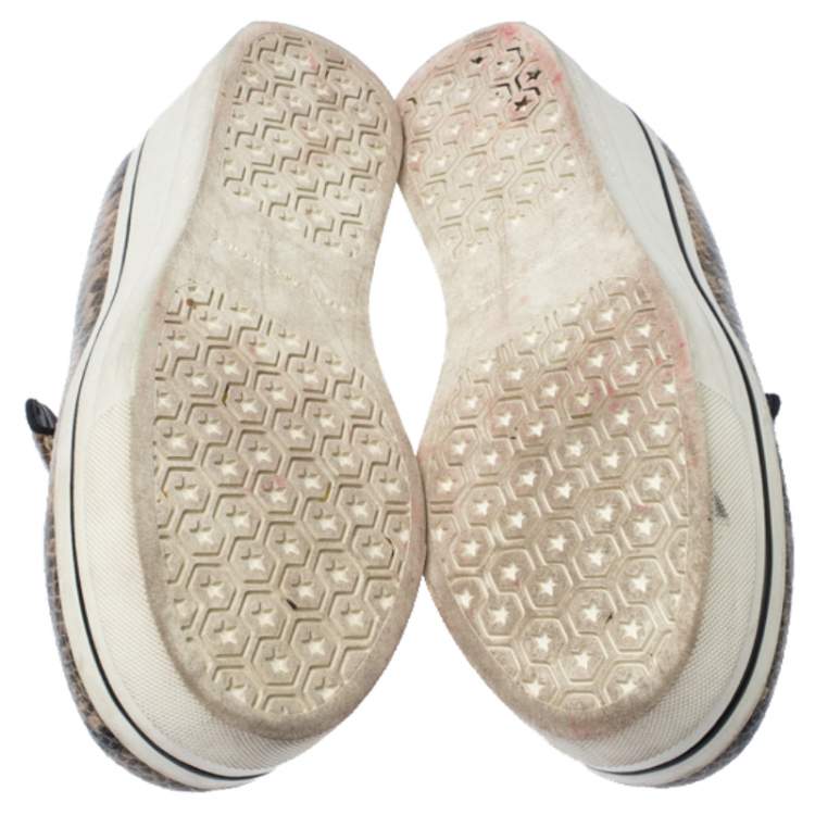 Pre Owned Stella McCartney Beige Faux Python Platform Slip On Sneakers Size 39 