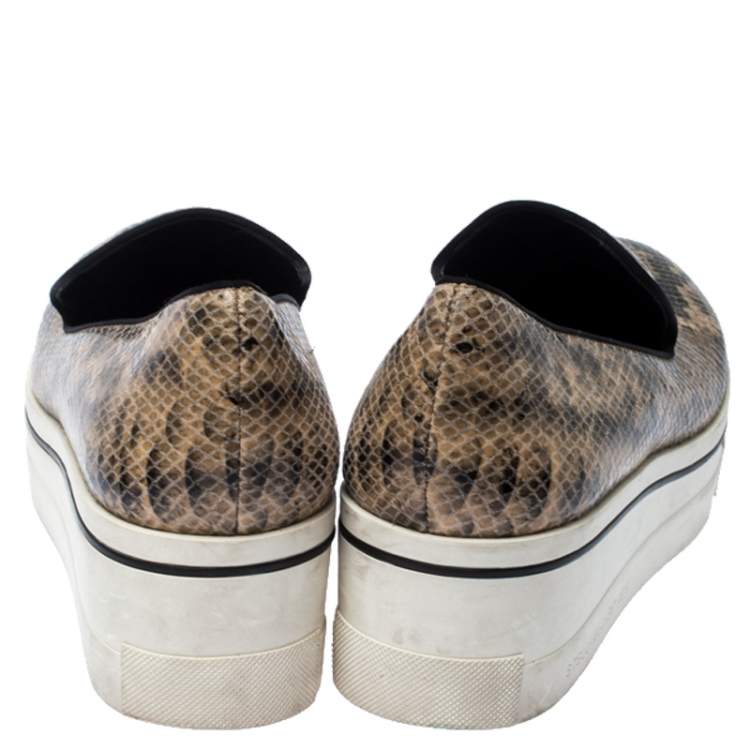 Pre Owned Stella McCartney Beige Faux Python Platform Slip On Sneakers Size 39 
