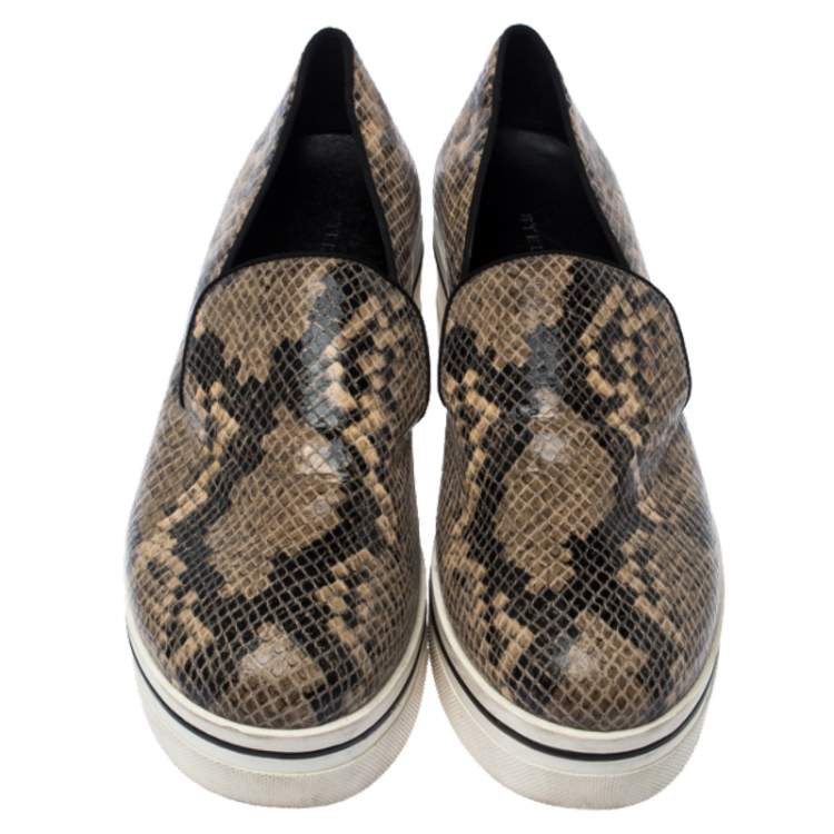 Pre Owned Stella McCartney Beige Faux Python Platform Slip On Sneakers Size 39 