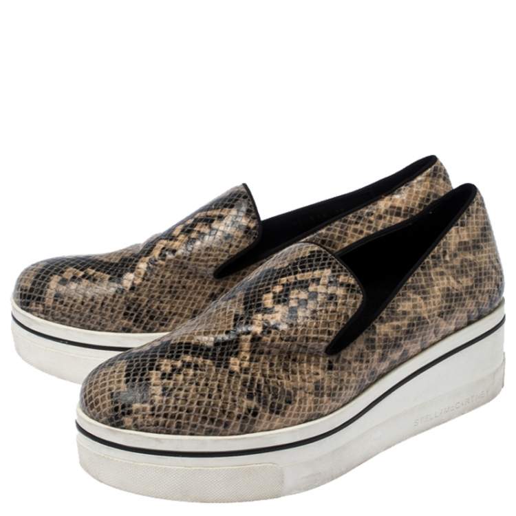 Pre Owned Stella McCartney Beige Faux Python Platform Slip On Sneakers Size 39 