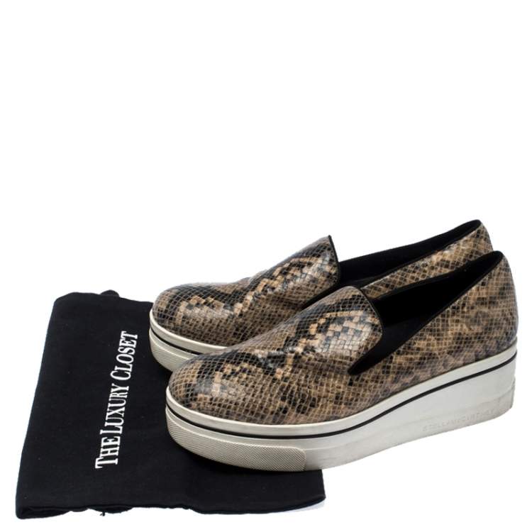 Pre Owned Stella McCartney Beige Faux Python Platform Slip On Sneakers Size 39 