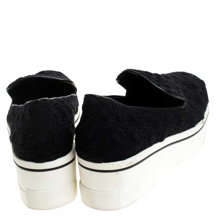 Pre Owned Stella McCartney Floral Embroidered Fabric Binx Platform Slip On Sneakers Size 40