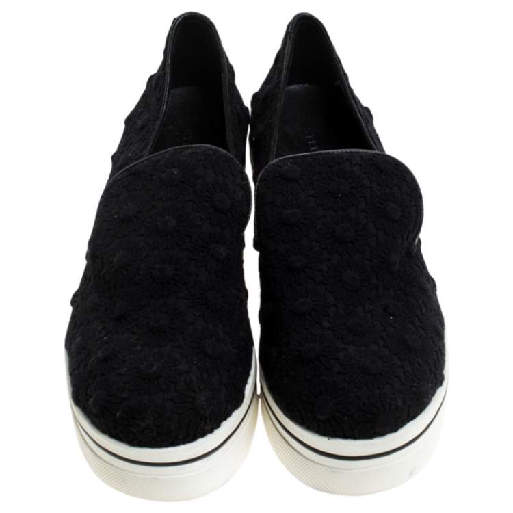 Pre Owned Stella McCartney Floral Embroidered Fabric Binx Platform Slip On Sneakers Size 40