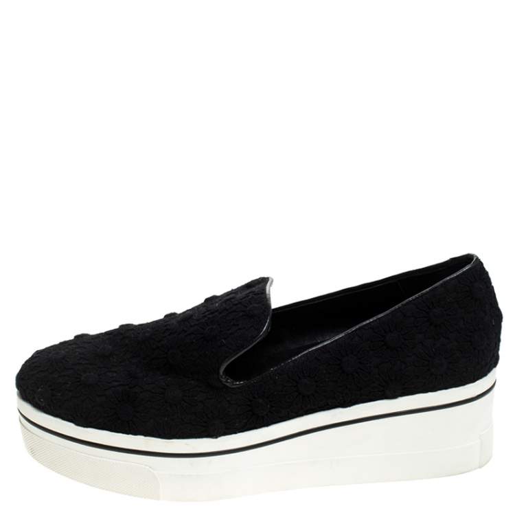 Pre Owned Stella McCartney Floral Embroidered Fabric Binx Platform Slip On Sneakers Size 40