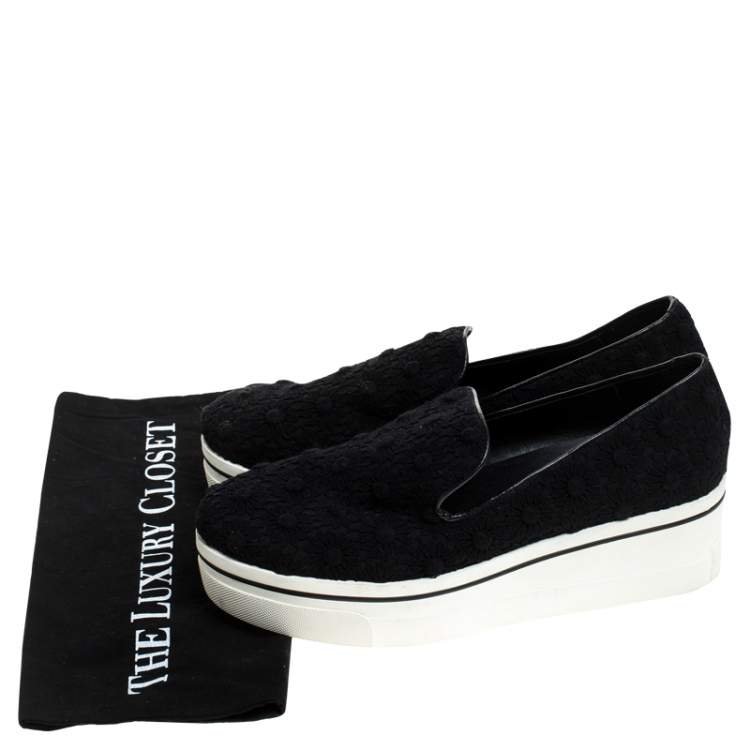 Pre Owned Stella McCartney Floral Embroidered Fabric Binx Platform Slip On Sneakers Size 40