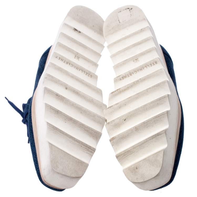 Pre Owned Stella McCartney Blue Denim Fabric Elyse Platform Derby Size 36.5