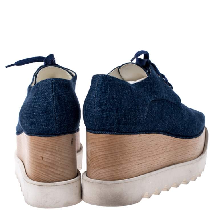 Pre Owned Stella McCartney Blue Denim Fabric Elyse Platform Derby Size 36.5