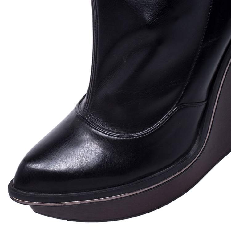 Pre Owned Stella McCartney Black Faux Leather Platform Over the Knee Boots Size 39