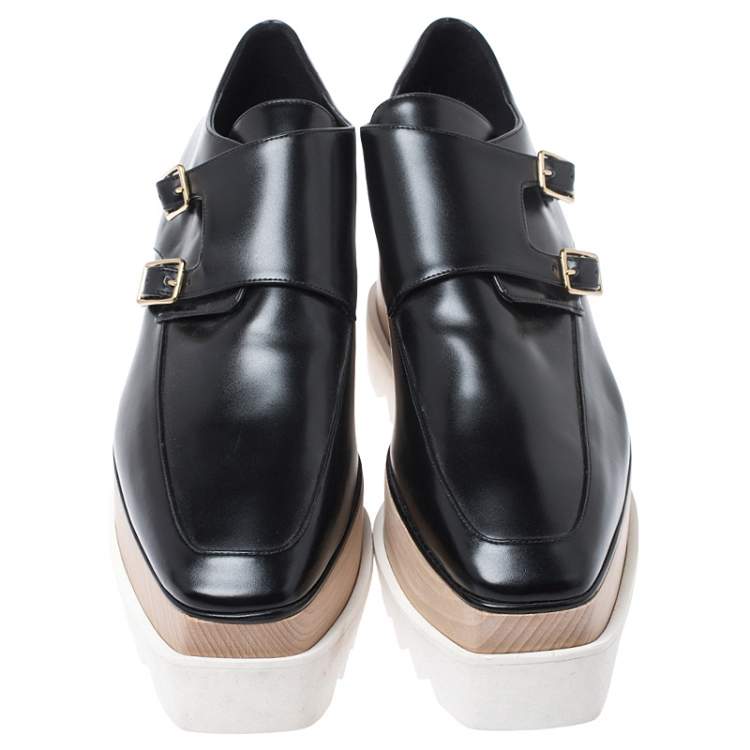 Pre Owned Stella McCartney Black Faux Leather Elyse Buckle Platform Derby Sneakers Size 40