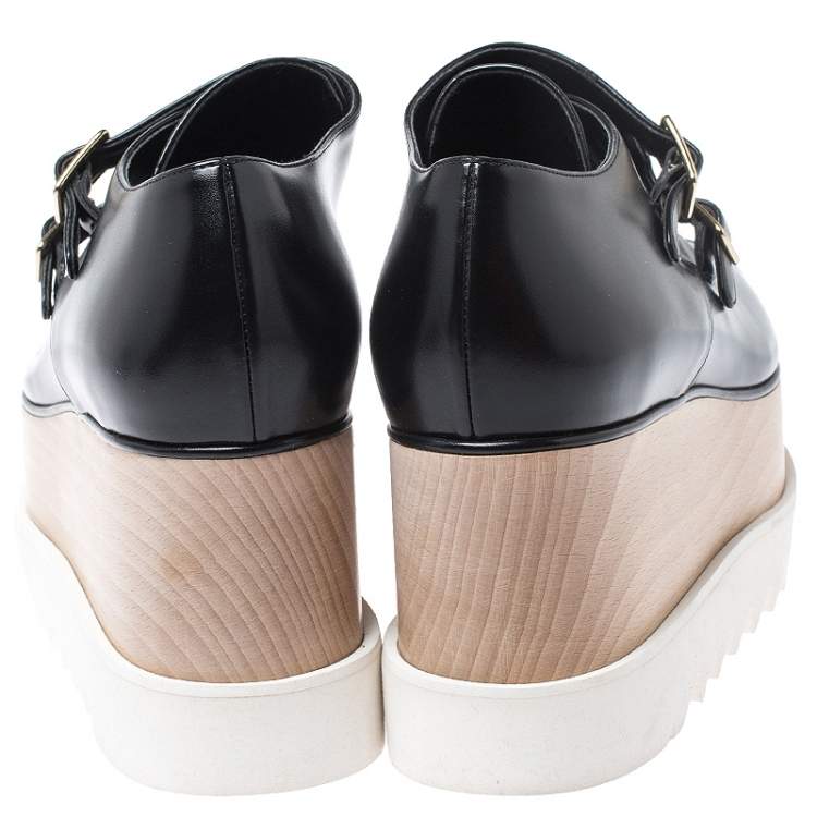 Pre Owned Stella McCartney Black Faux Leather Elyse Buckle Platform Derby Sneakers Size 40