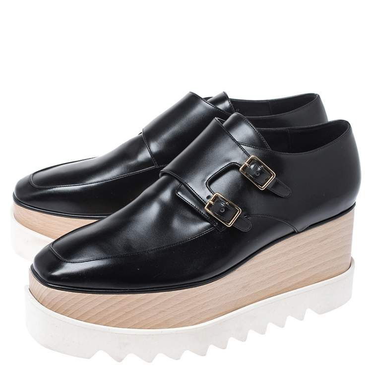 Pre Owned Stella McCartney Black Faux Leather Elyse Buckle Platform Derby Sneakers Size 40