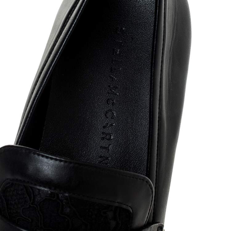 Pre Owned Stella McCartney Black Faux Leather and Lace Binx Platform Slip On Sneakers Size 38