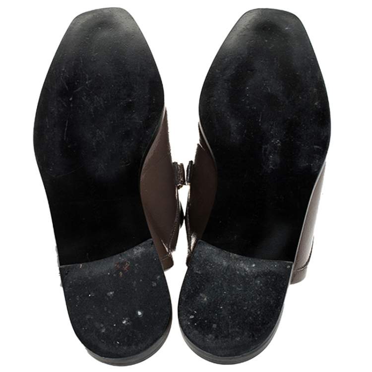 Pre Owned Stella McCartney Dark Beige Faux Leather Chain Slide Mules Size 38