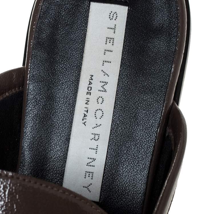 Pre Owned Stella McCartney Dark Beige Faux Leather Chain Slide Mules Size 38