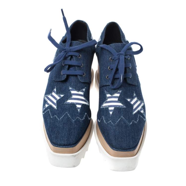 Pre Owned Stella McCartney Blue Denim Elyse Star Platform Derby Size 35