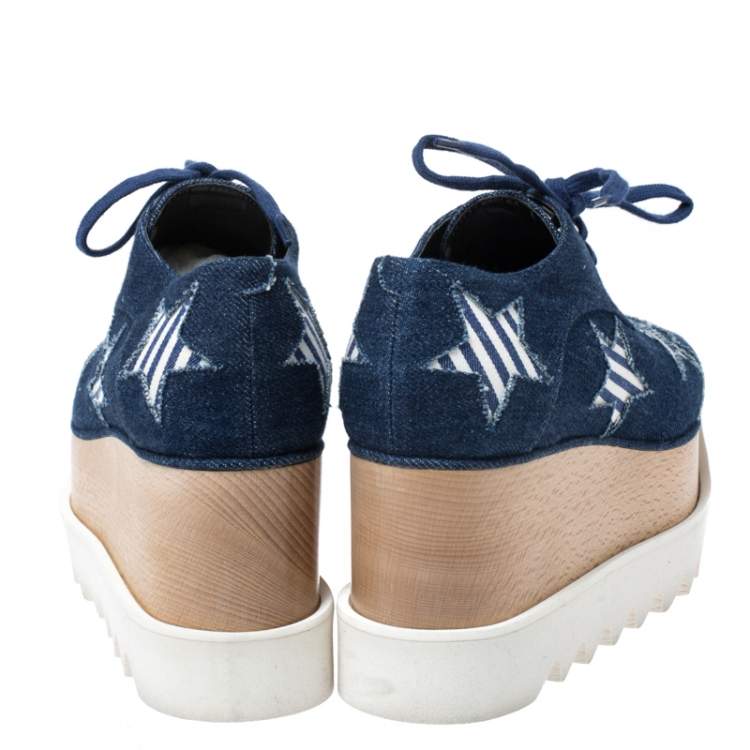 Pre Owned Stella McCartney Blue Denim Elyse Star Platform Derby Size 35