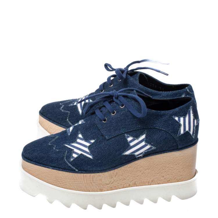 Pre Owned Stella McCartney Blue Denim Elyse Star Platform Derby Size 35