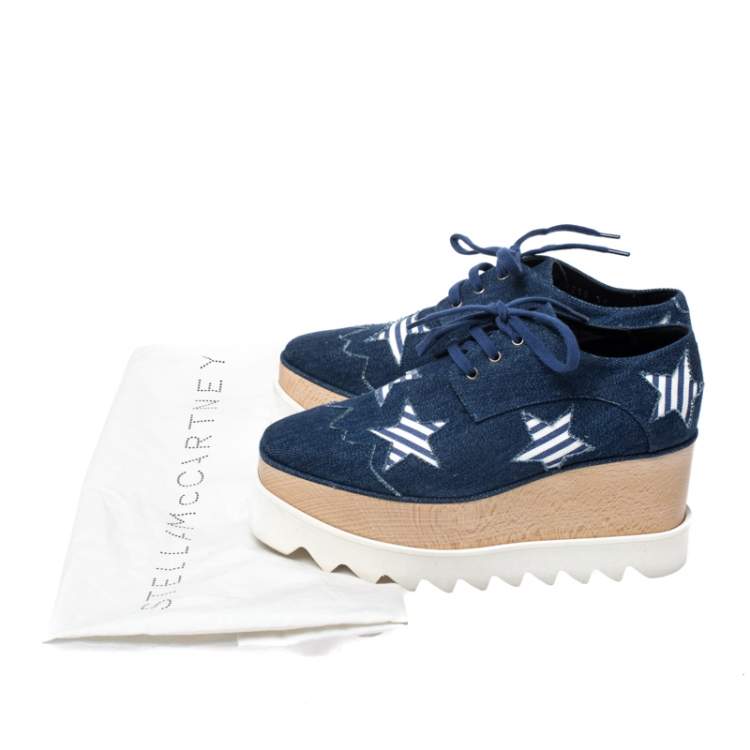 Pre Owned Stella McCartney Blue Denim Elyse Star Platform Derby Size 35