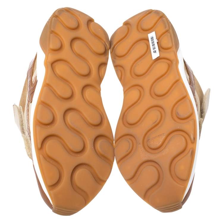 مملوكة مسبقًا Stella McCartney Beige/Brown Fabric And Faux Leather Eclypse Velcro Sneakers Size 40