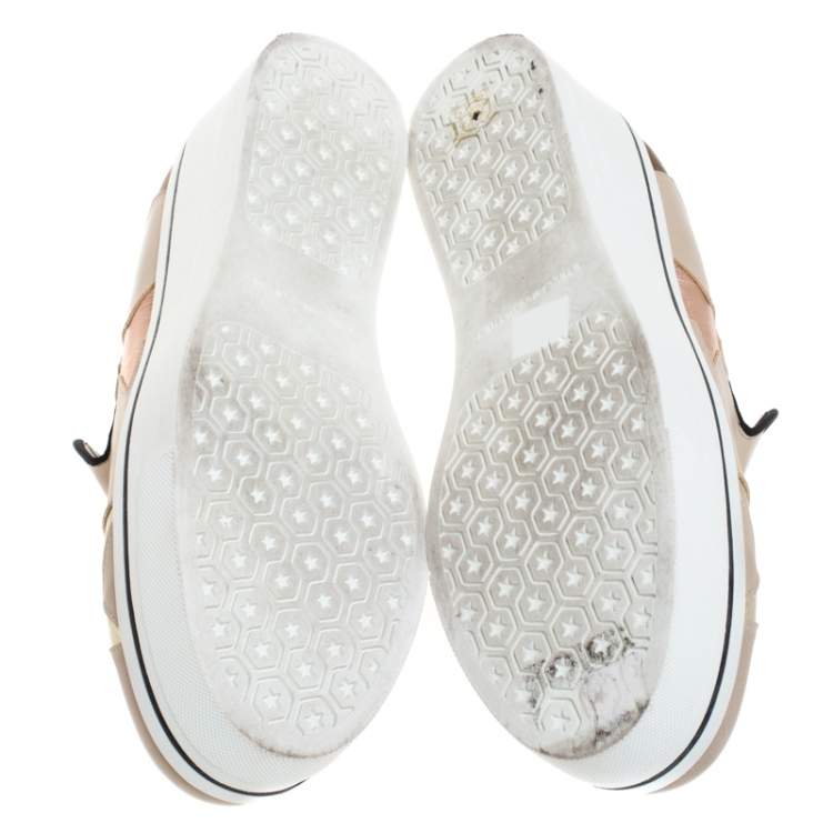 Pre Owned Stella McCartney Beige Faux Leather Binx Star Platform Slip On Sneakers Size 41