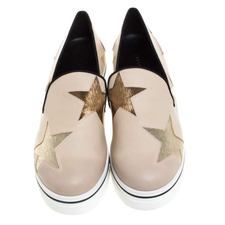 Pre Owned Stella McCartney Beige Faux Leather Binx Star Platform Slip On Sneakers Size 41