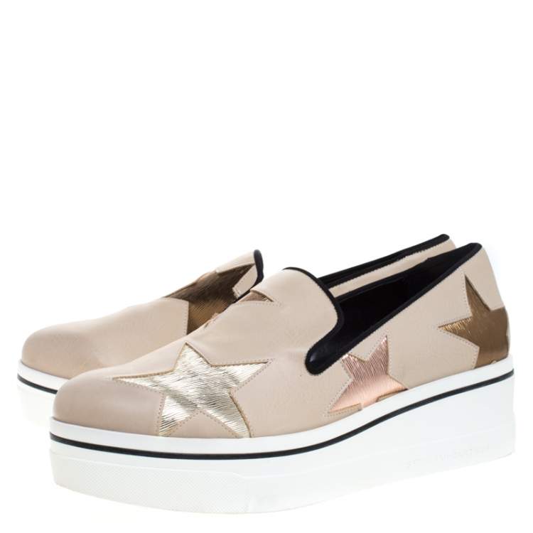 Pre Owned Stella McCartney Beige Faux Leather Binx Star Platform Slip On Sneakers Size 41