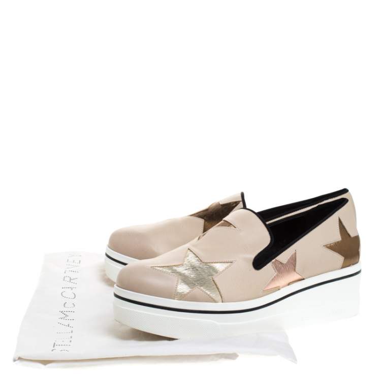Pre Owned Stella McCartney Beige Faux Leather Binx Star Platform Slip On Sneakers Size 41