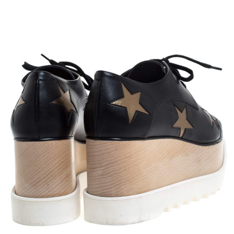 Pre Owned Stella McCartney Black Faux Leather Elyse Star Platform Derby Size 40.5