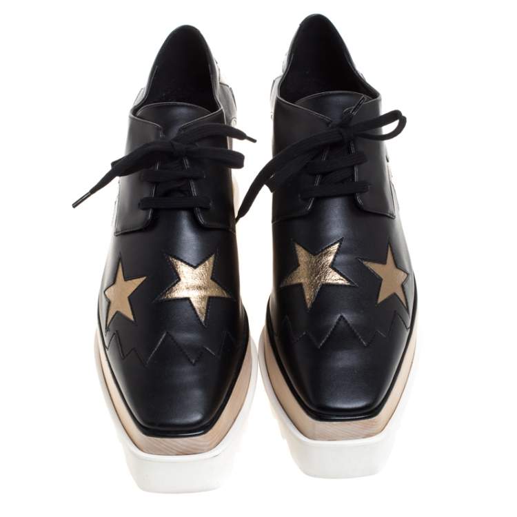 Pre Owned Stella McCartney Black Faux Leather Elyse Star Platform Derby Size 40.5