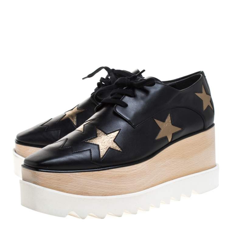 Pre Owned Stella McCartney Black Faux Leather Elyse Star Platform Derby Size 40.5